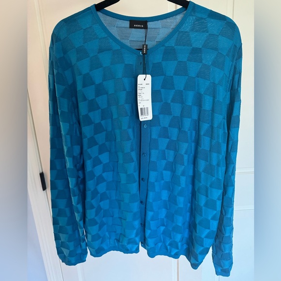 Akris Pure Silk Cardigan, size 16, color Alpsee ( turquoise/ blue) - Picture 3 of 5